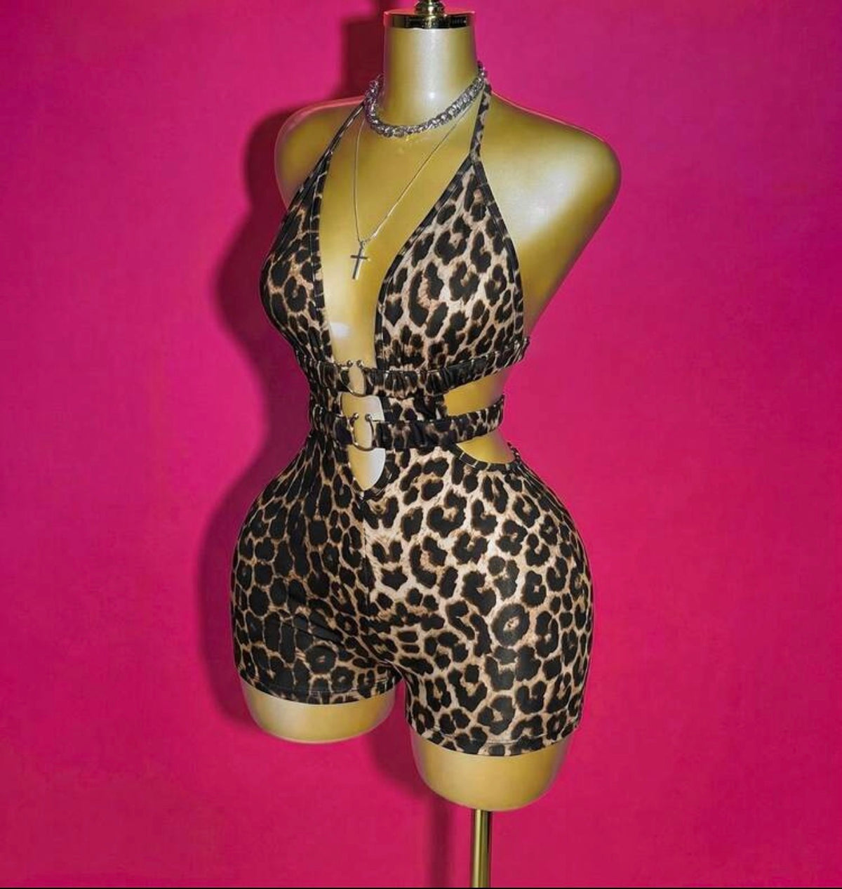 Wild Chic Leopard Halter Cut-Out Romper