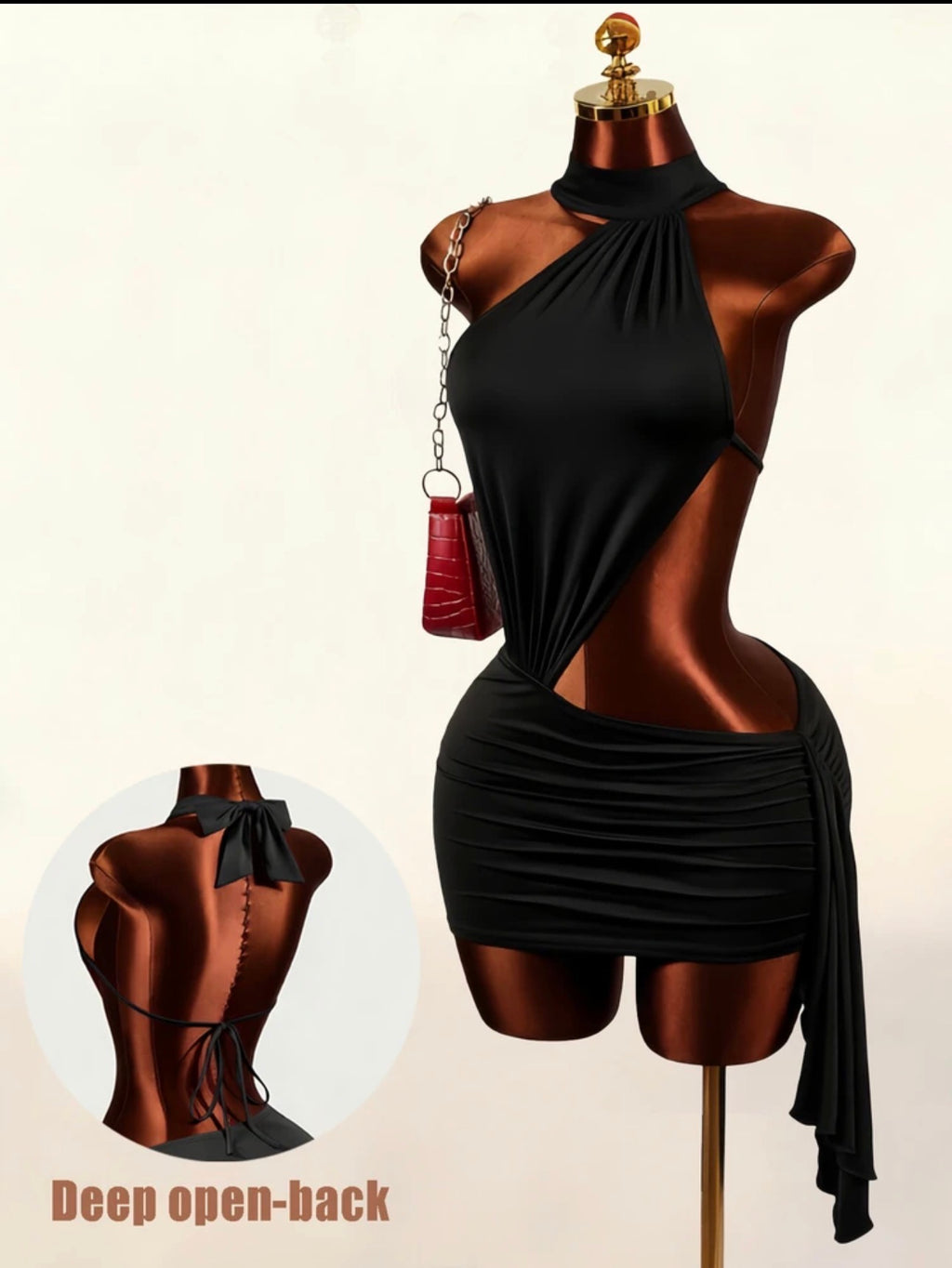 Midnight Allure Open-Back Ruched Mini Dress