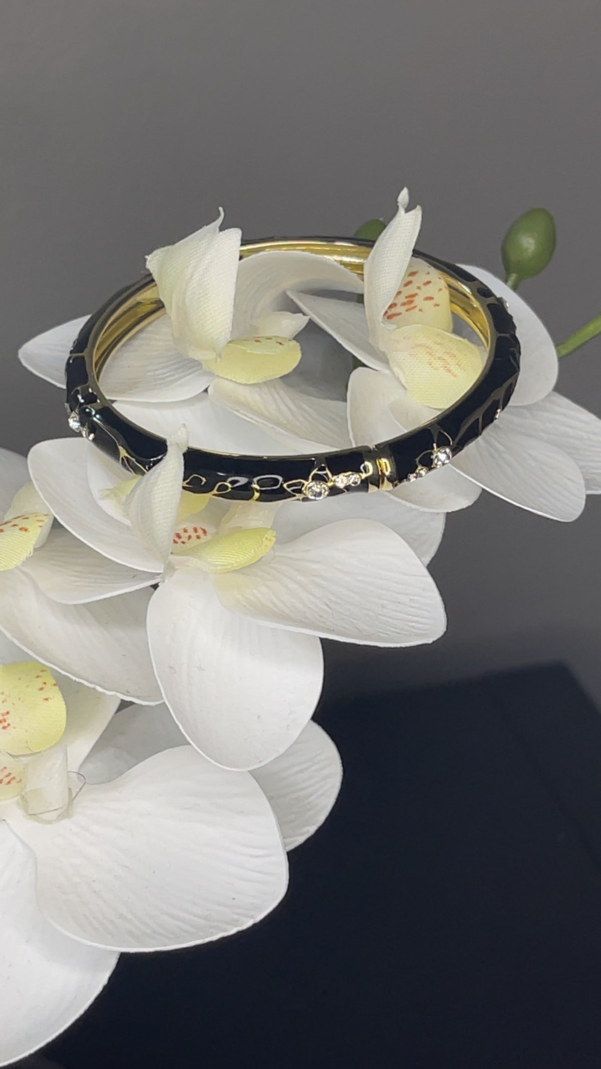 Midnight Black Crystal Hinged Bangle