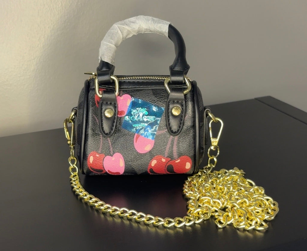 Coach mini handbag with gold chains.