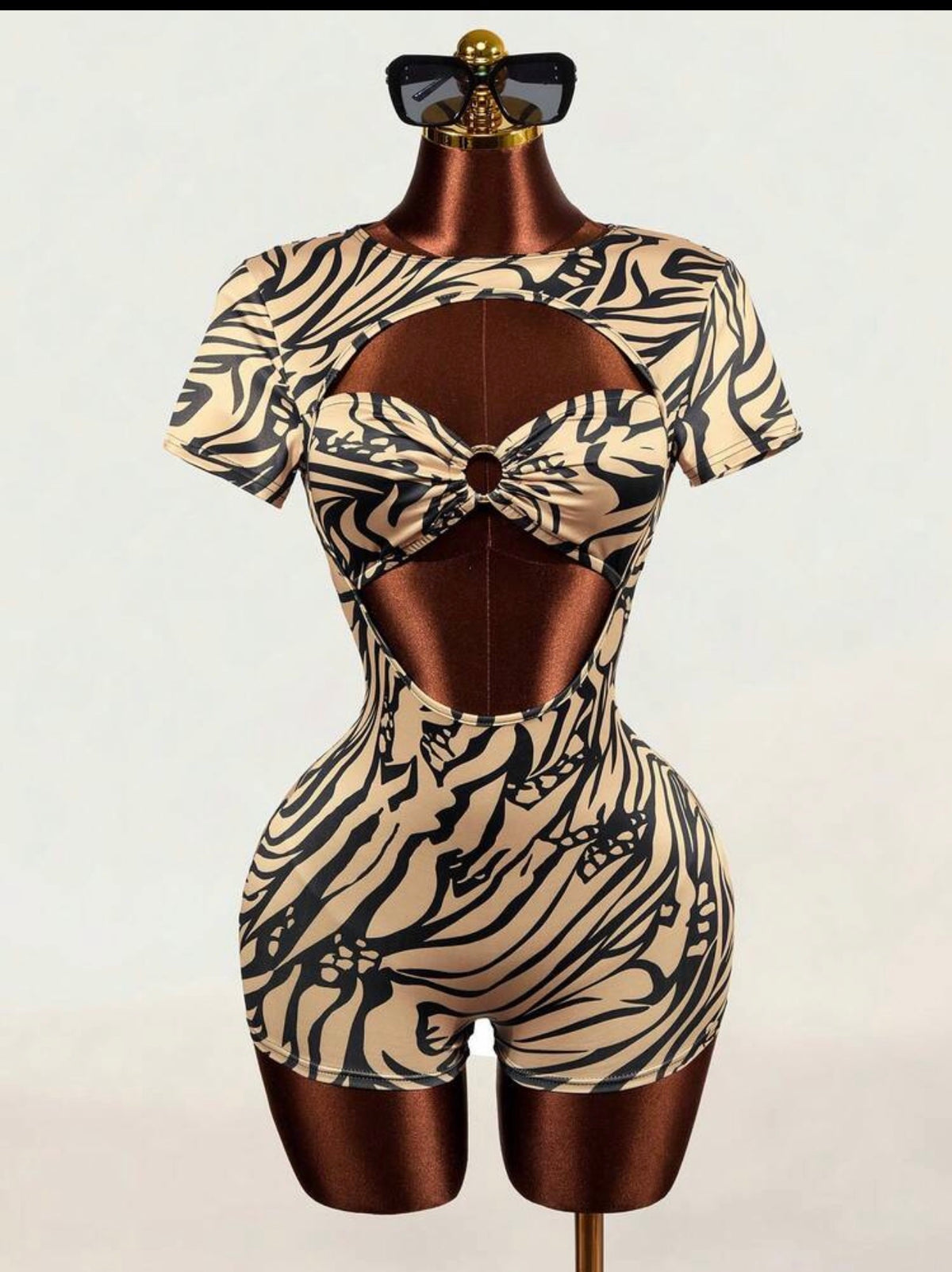 Y2K Zebra Cutout Twist-Front Romper