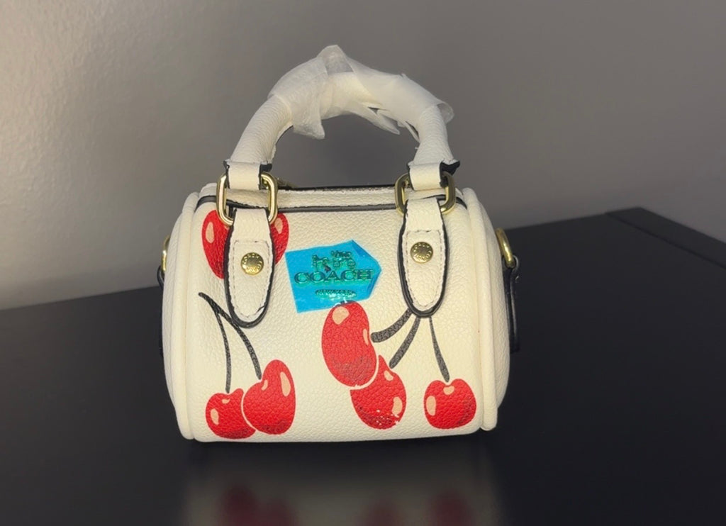 Coach mini handbag with gold chains.