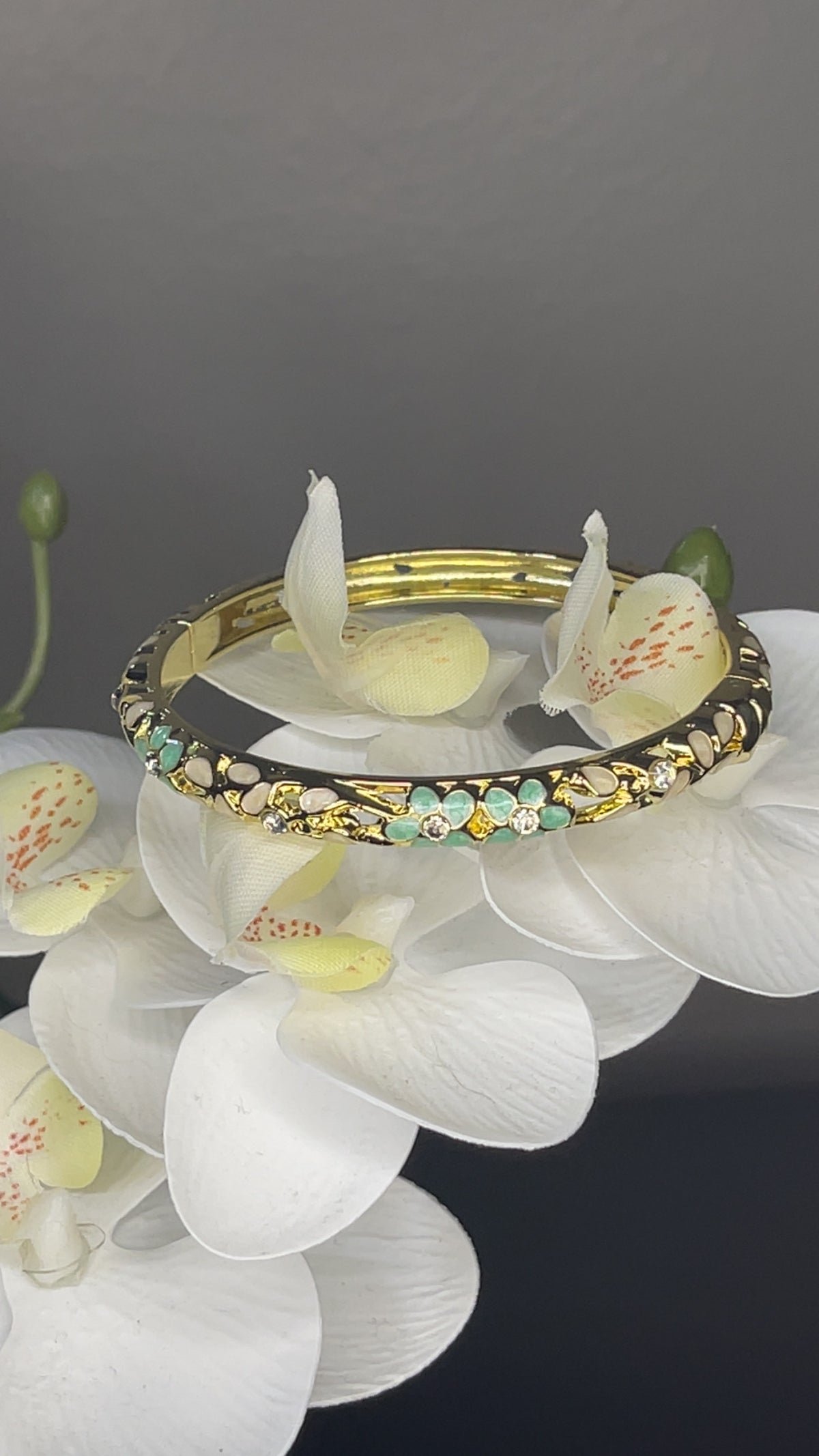 Mint Blossom Enamel Crystal Bangle