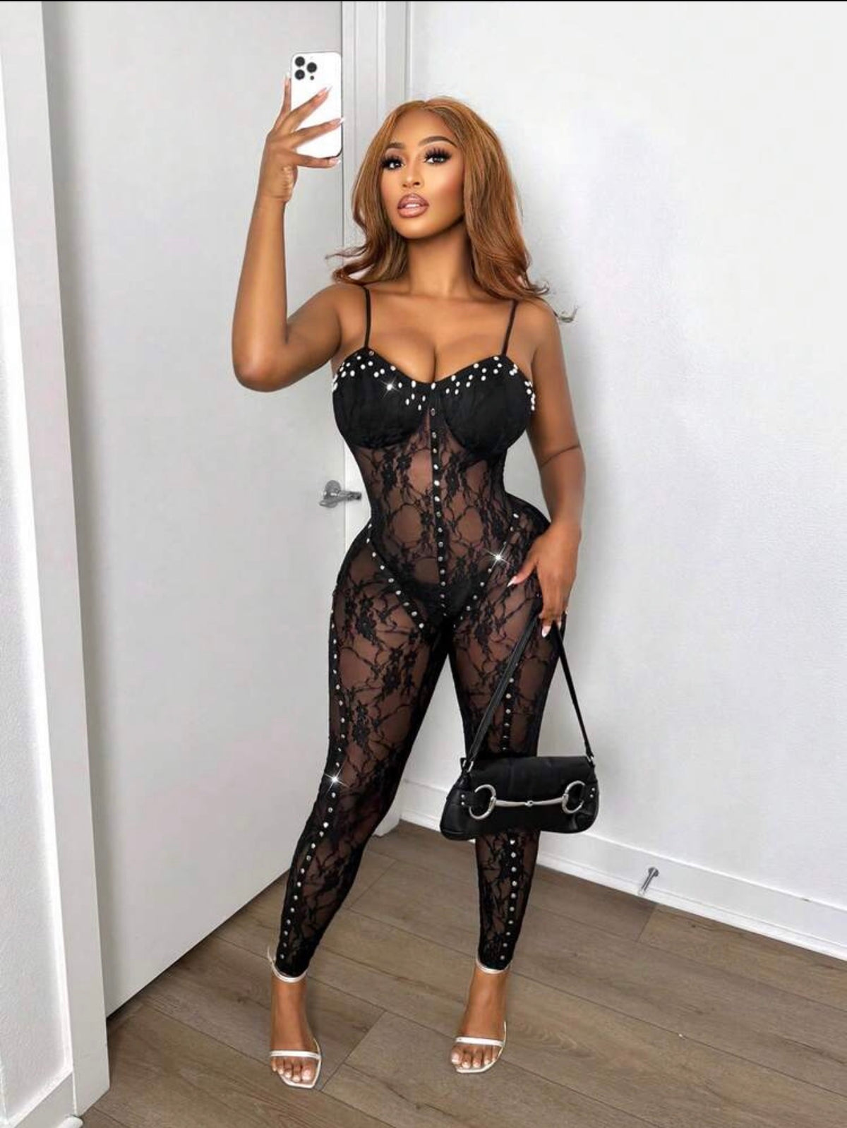 Black Diamond Illusion Lace Jumpsuit