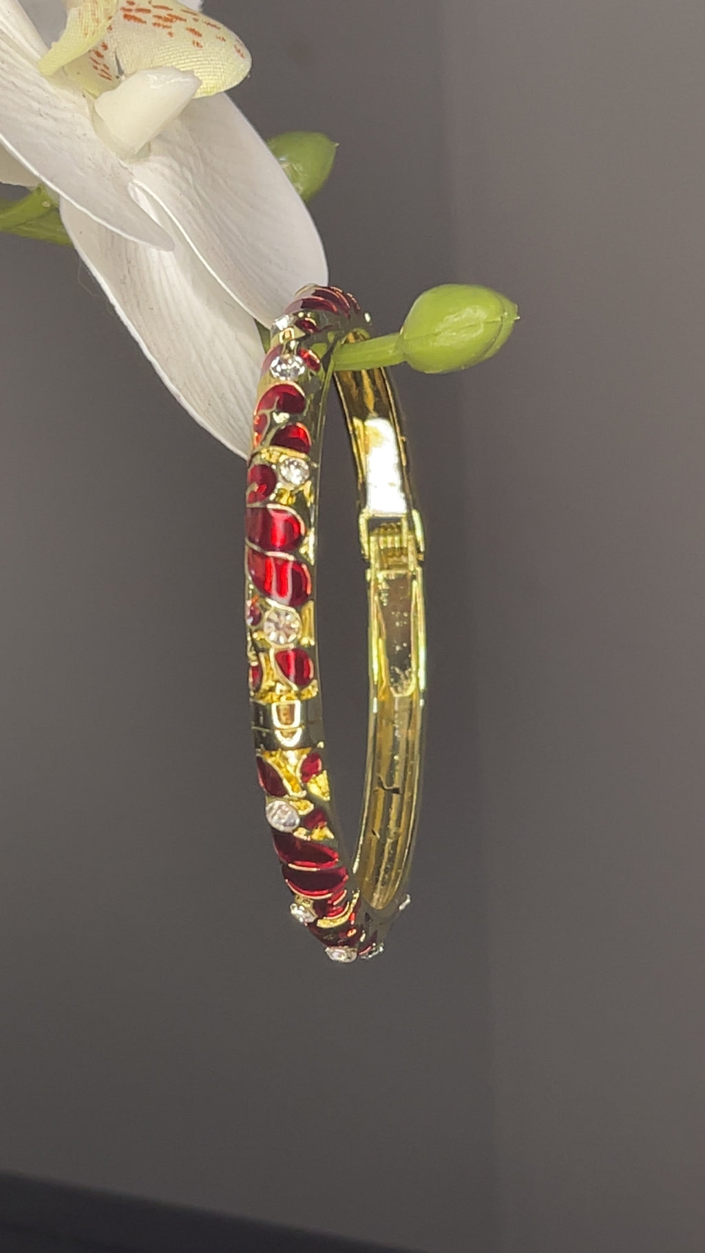 Ruby Red Crystal Hinged Bangle