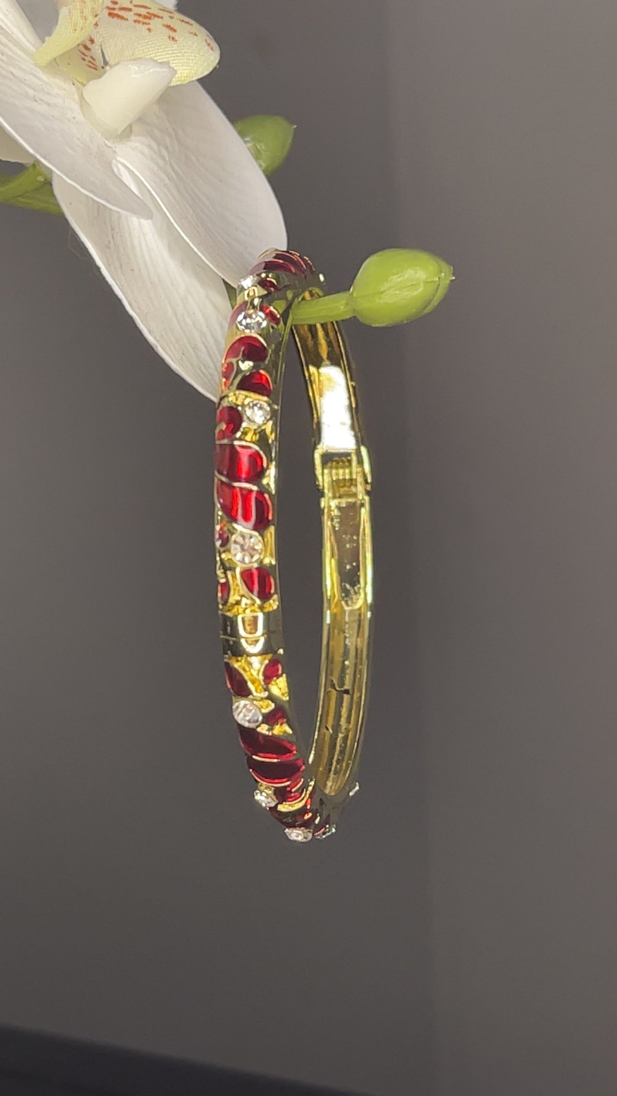Ruby Red Crystal Hinged Bangle