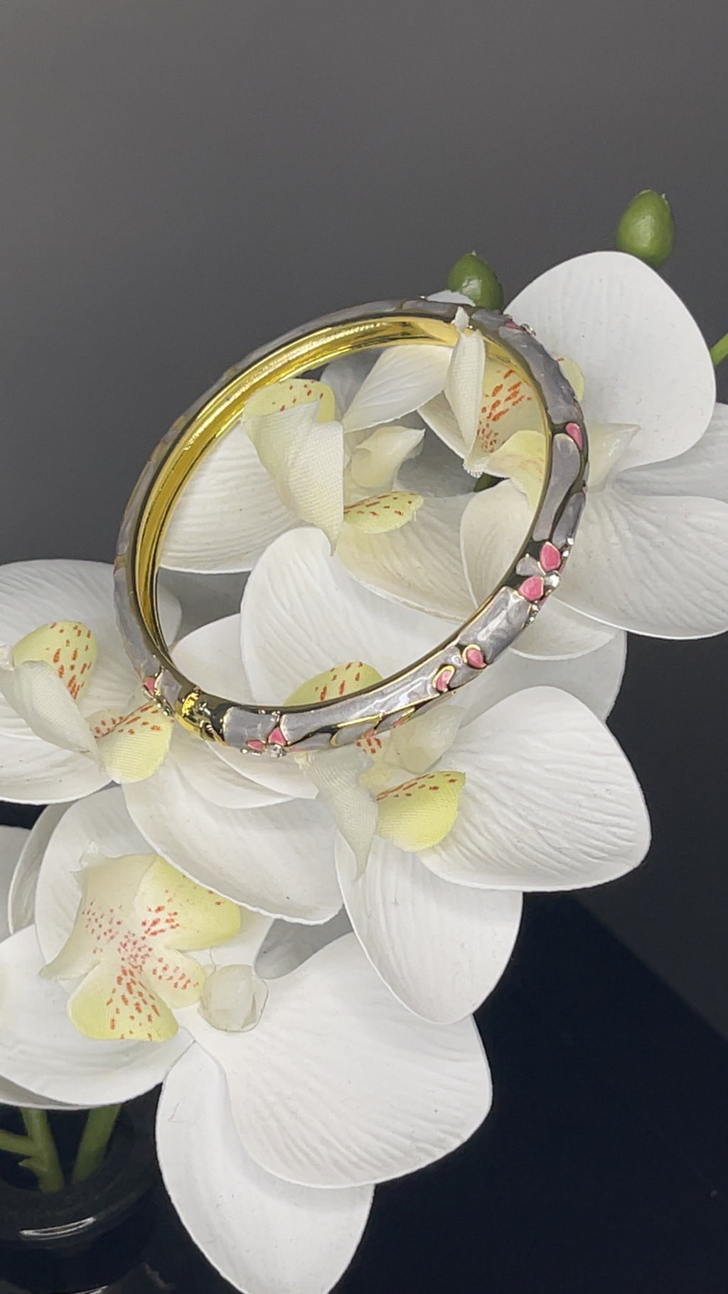 Pink Blossom Pearlized Crystal Bangle