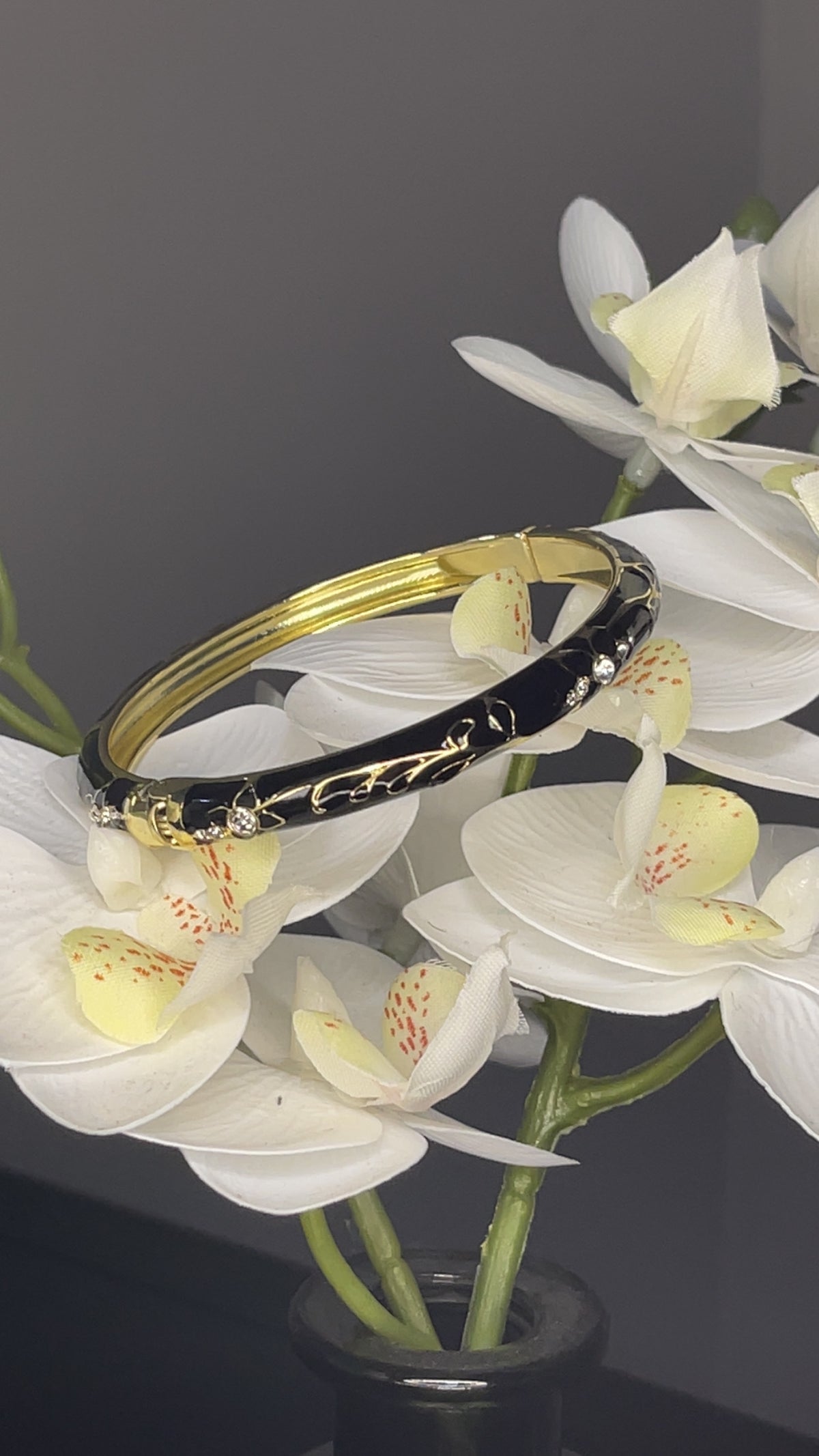 Midnight Black Crystal Hinged Bangle