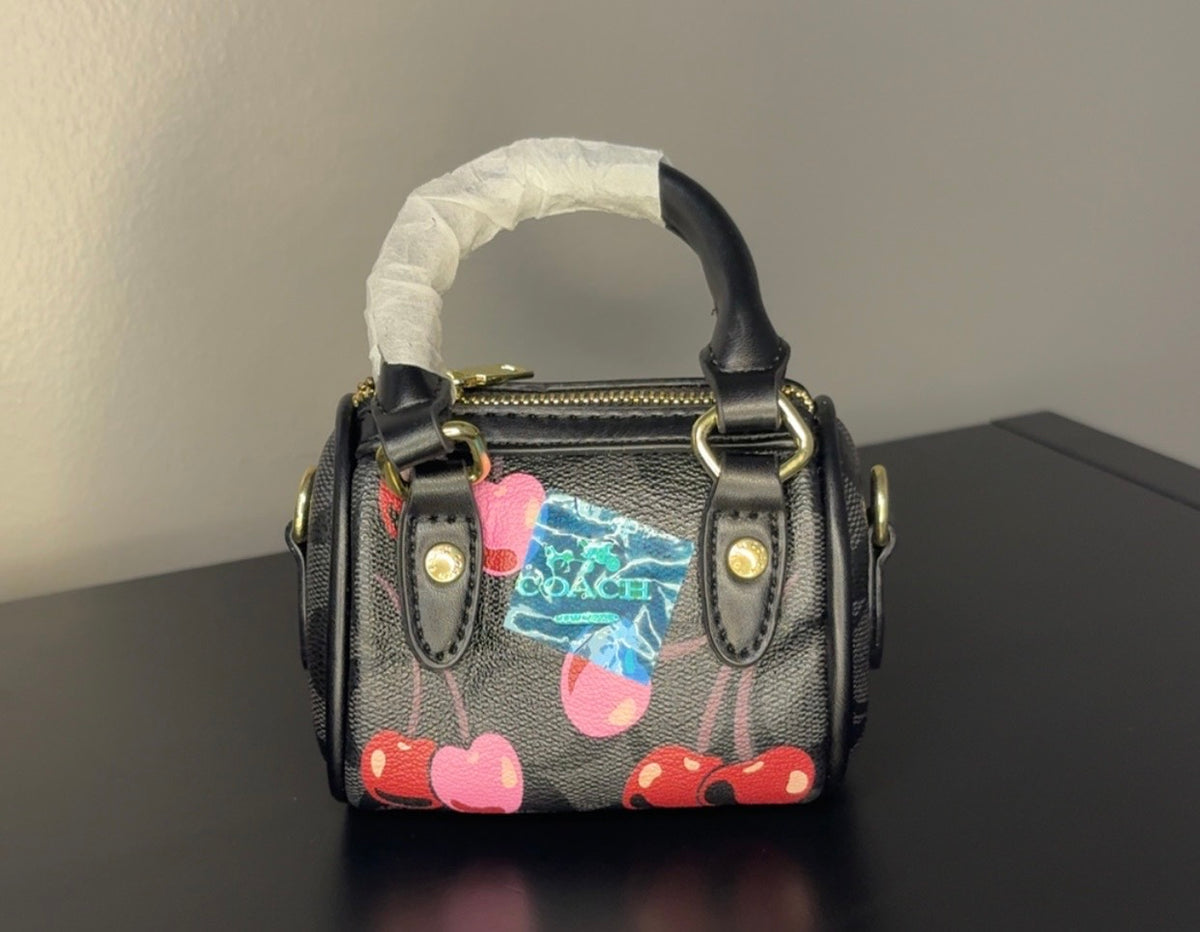 Coach mini handbag with gold chains.