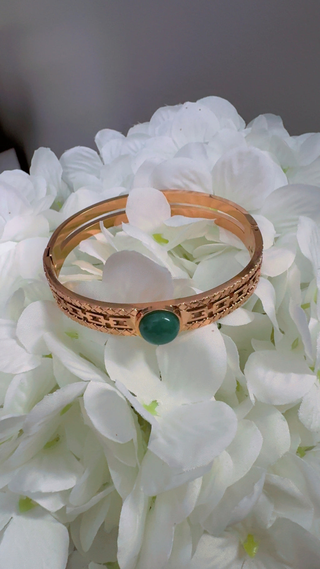 Gold Cuff Bracelet with Green Stone