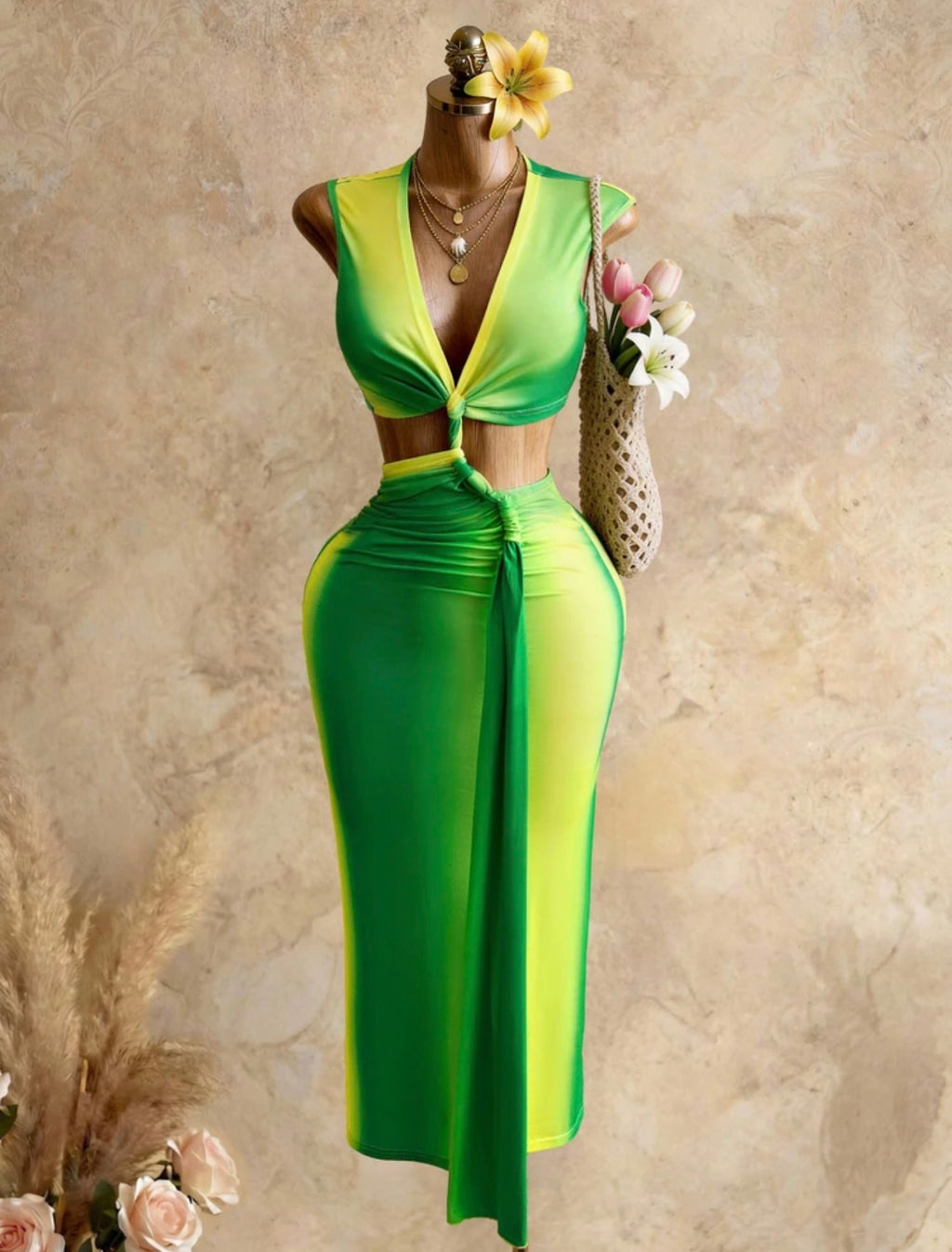 Tropical Glow Two-Tone Bodycon Dress