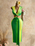 Tropical Glow Two-Tone Bodycon Dress