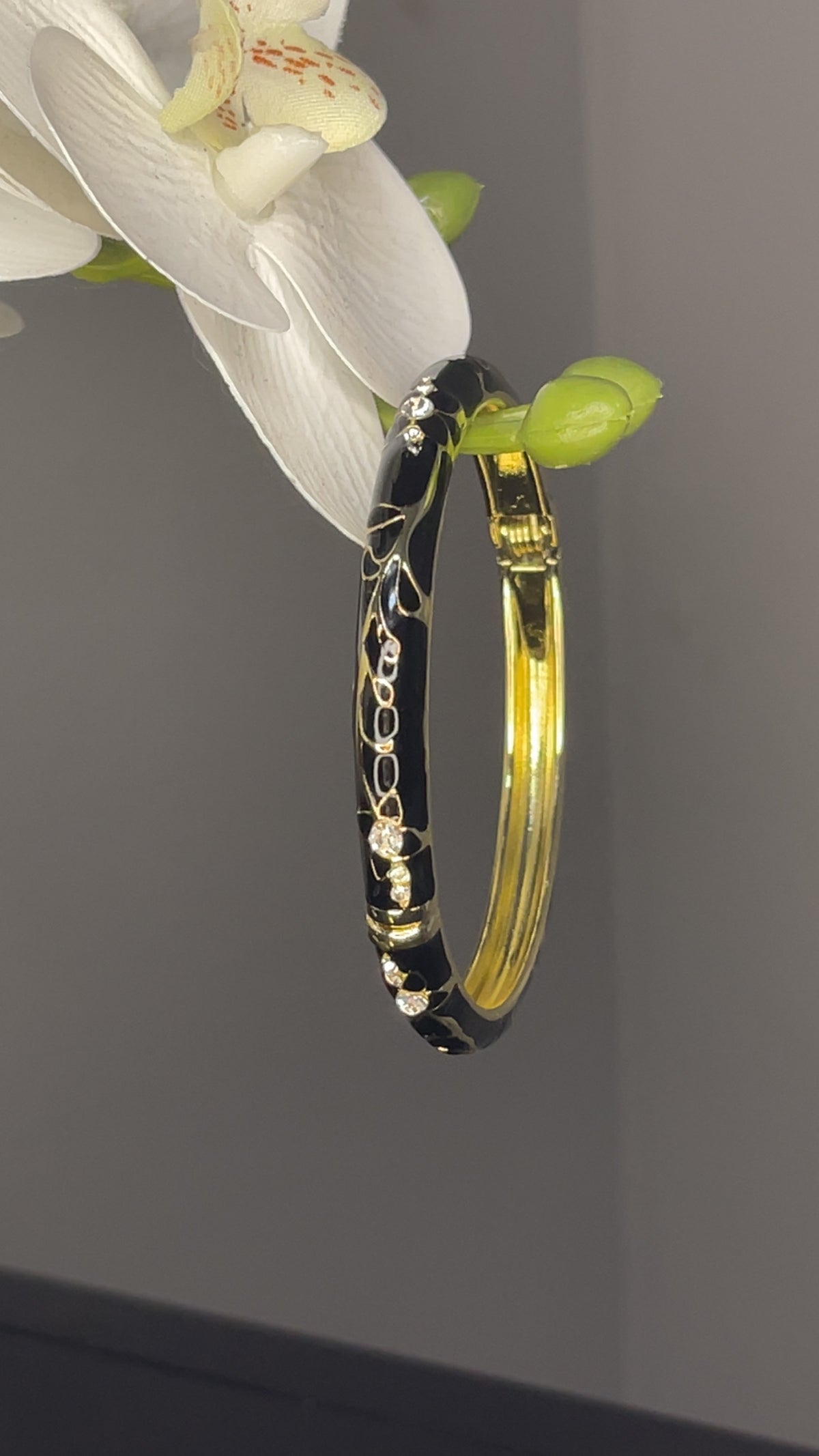Midnight Black Crystal Hinged Bangle
