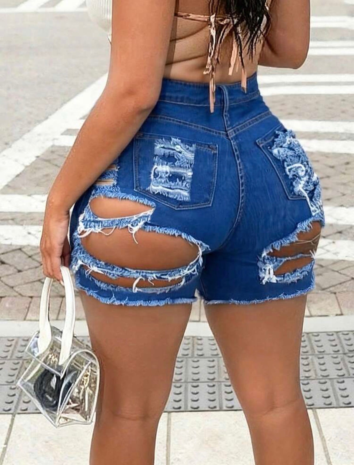 Ripped High-Waist Butt-Lifting Denim Shorts - Small