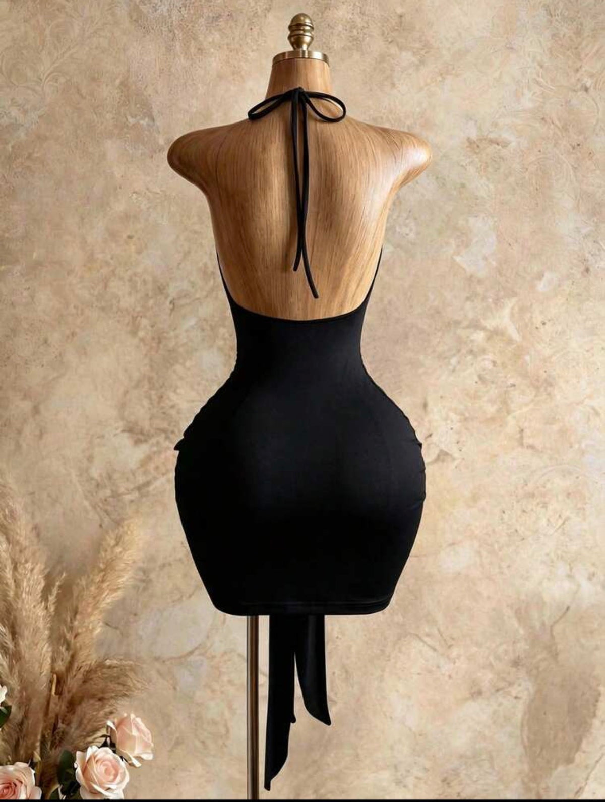 Luxe Bloom Deep-V Halter Ruched Mini Dress