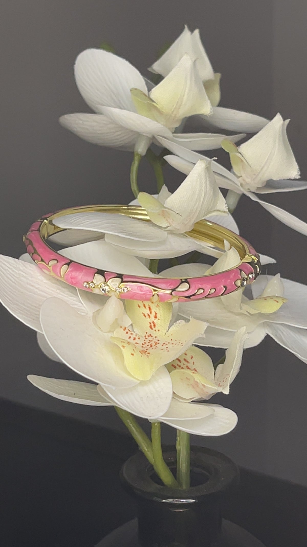 Pink Floral Enamel Crystal Bangle