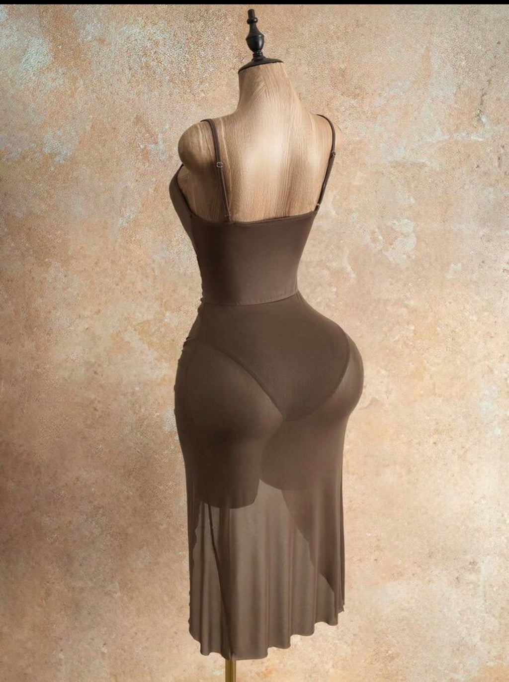 Mocha Cutout Bodycon Mesh Midi Dress