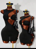 Asymmetric Cutout Metal-Ring Bodycon Mini Dress