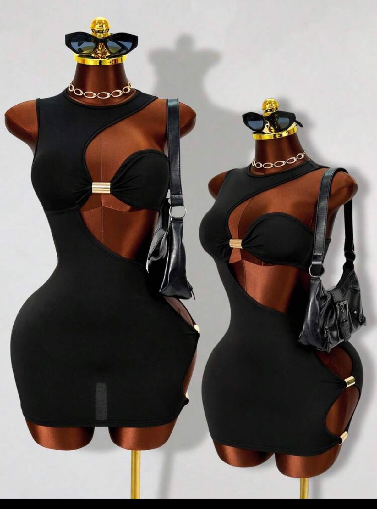Asymmetric Cutout Metal-Ring Bodycon Mini Dress