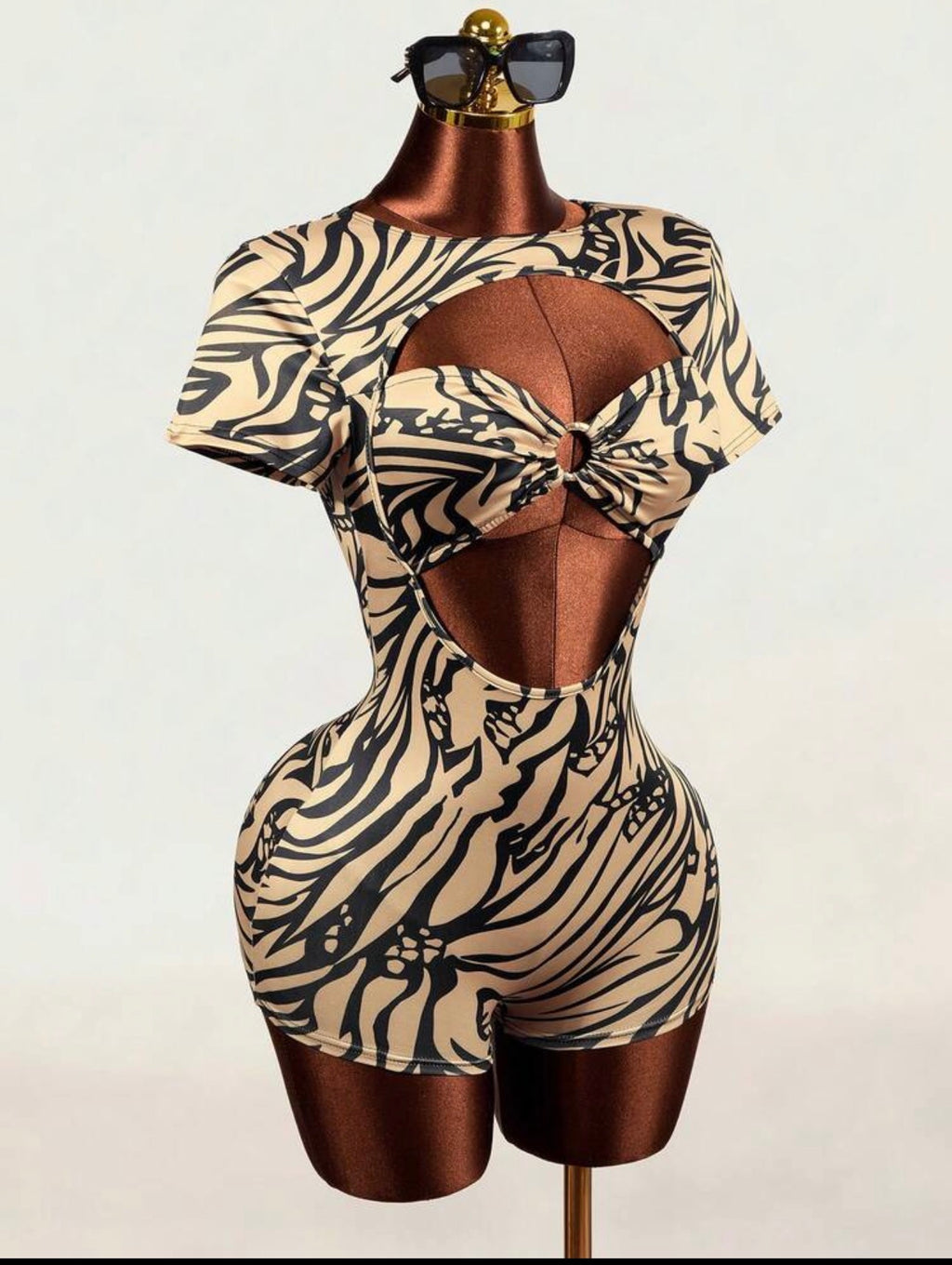 Y2K Zebra Cutout Twist-Front Romper