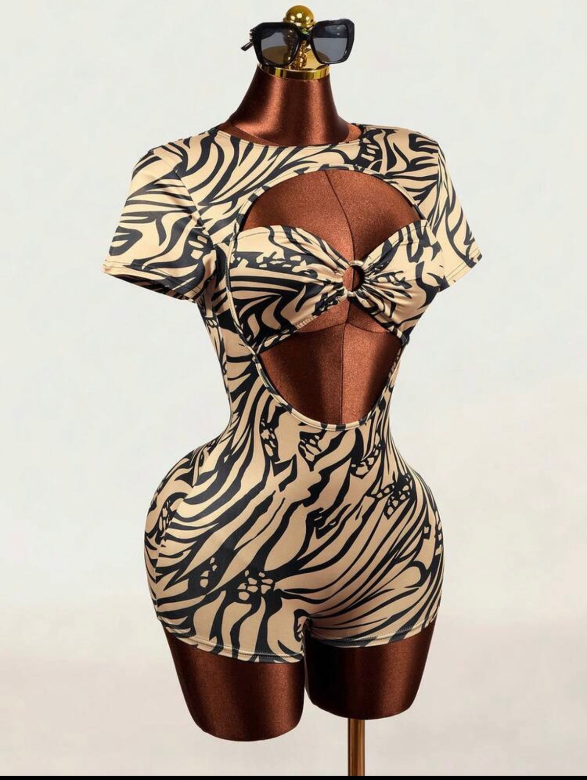 Y2K Zebra Cutout Twist-Front Romper