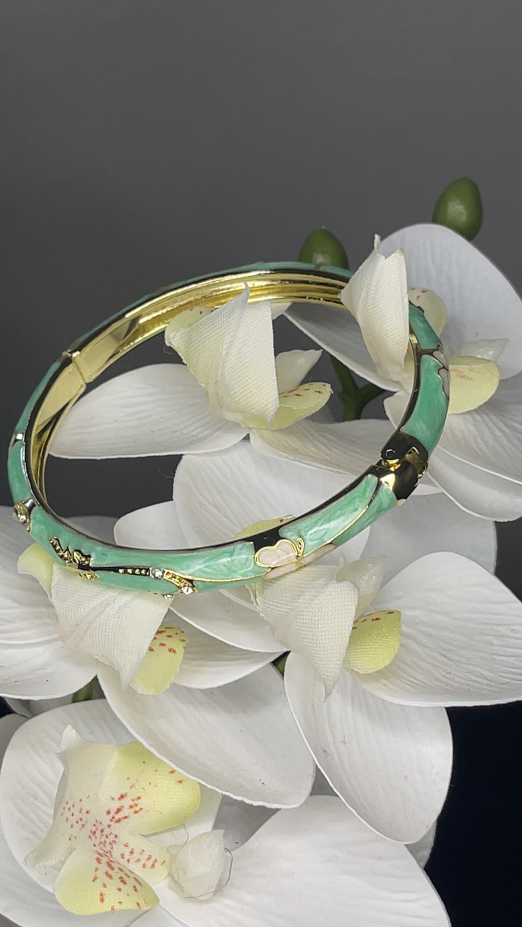 Mint Green Floral Crystal Bangle