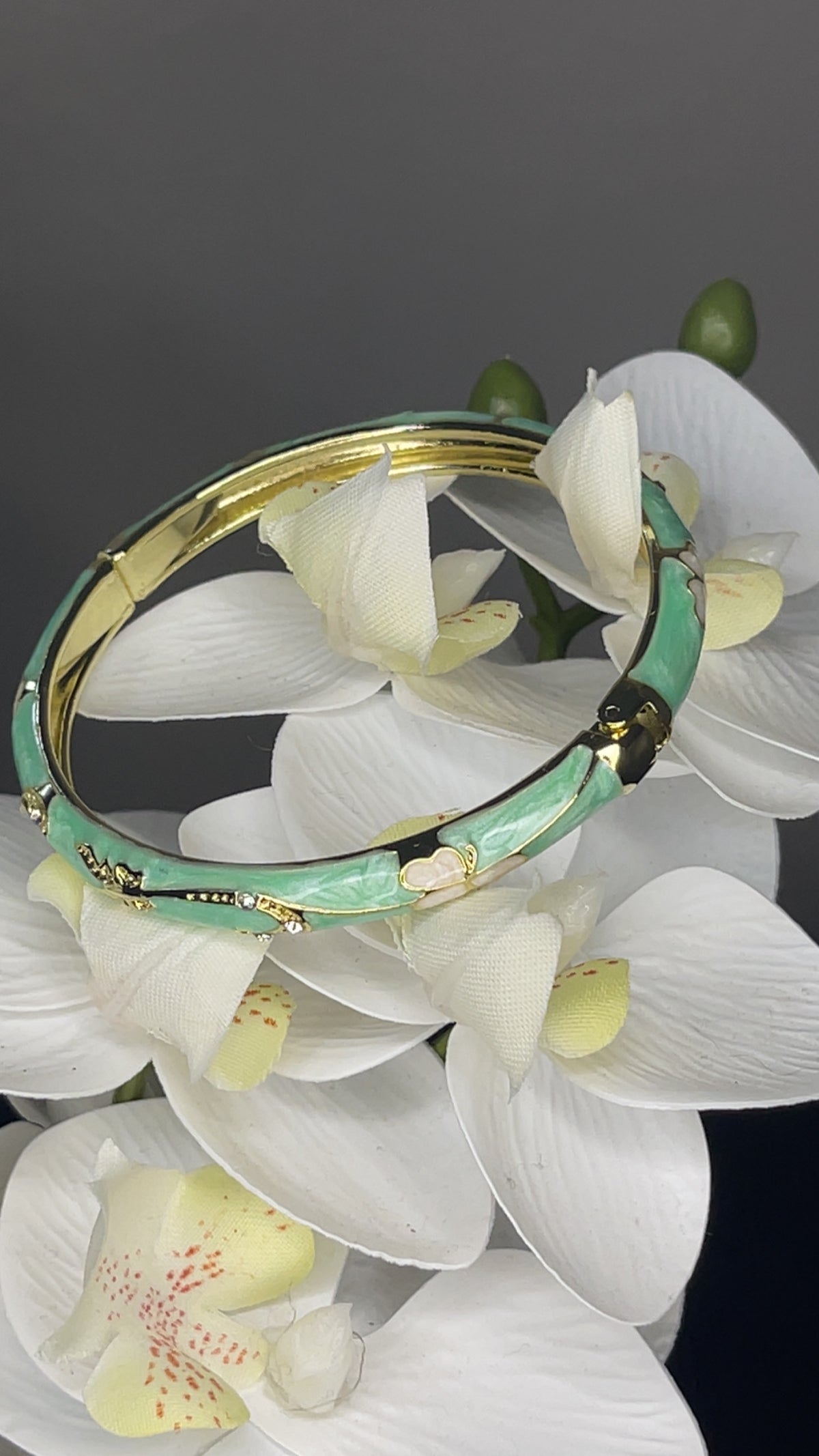 Mint Green Floral Crystal Bangle