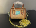 Coach Brown Signature Mini Barrel Bag with Gold Chain