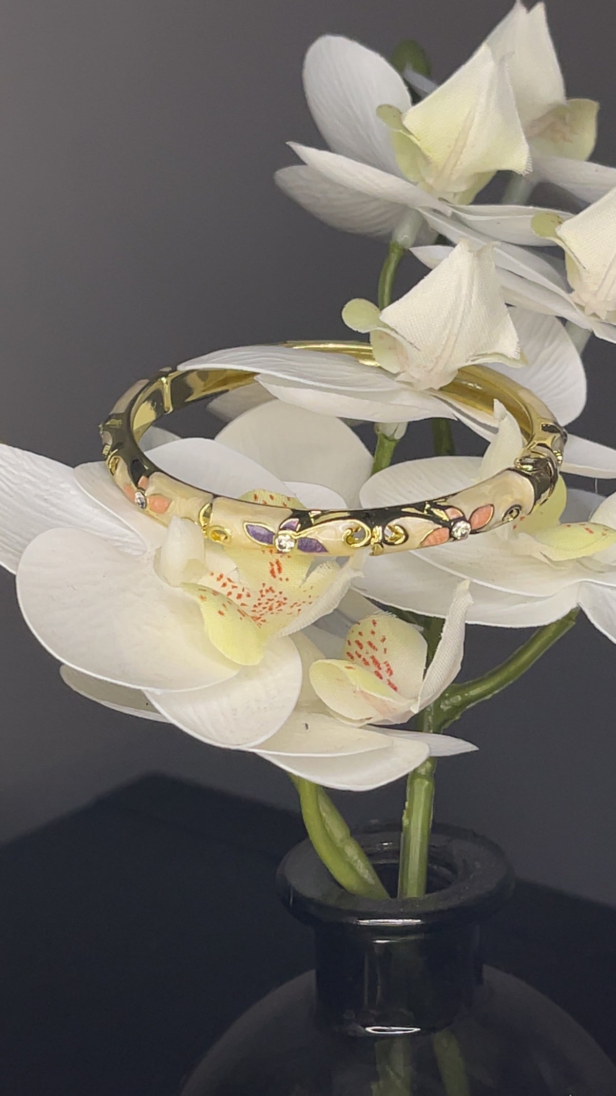 Pastel Garden Floral Crystal Hinged Bangle
