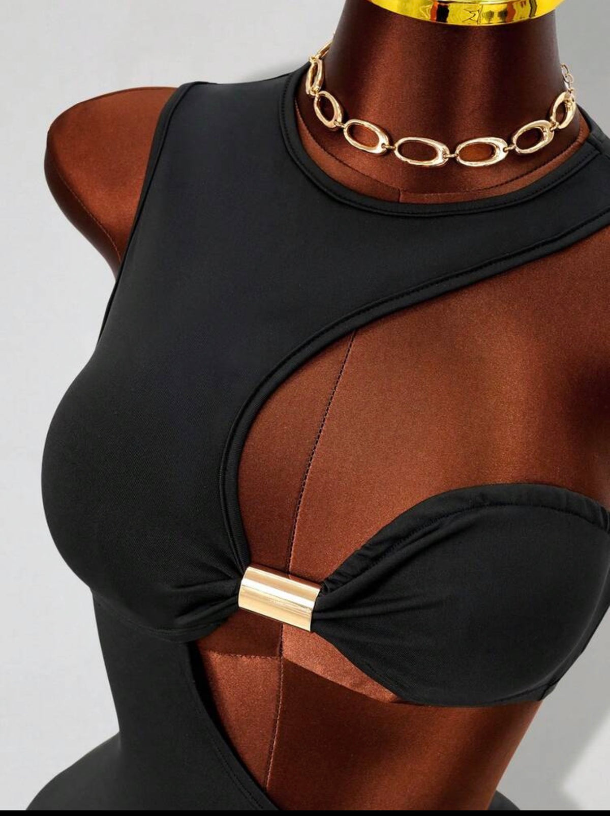 Asymmetric Cutout Metal-Ring Bodycon Mini Dress