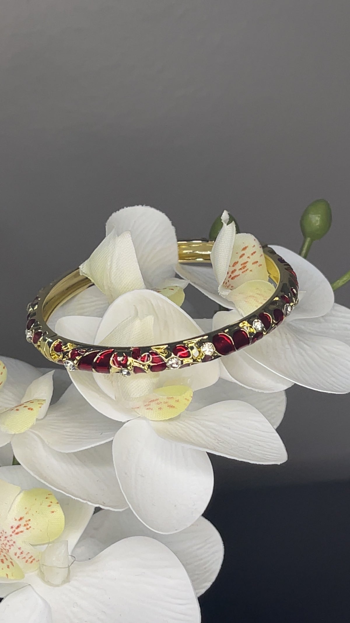 Ruby Red Crystal Hinged Bangle