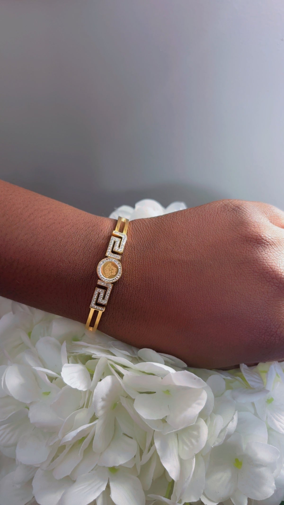 Greek Key Crystal Medallion Bracelet