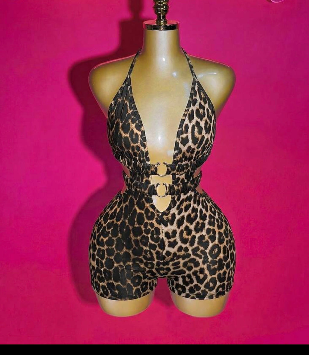 Wild Chic Leopard Halter Cut-Out Romper
