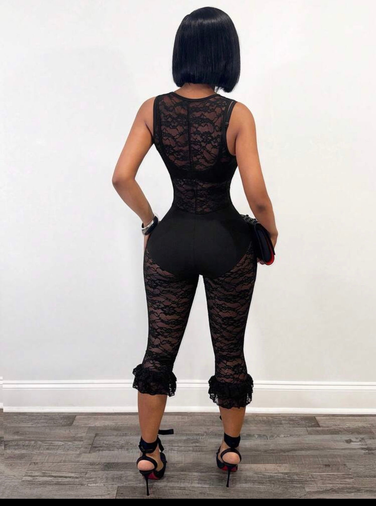 After Dark Sheer Lace Deep-V Jumpsuit
