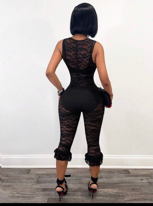 After Dark Sheer Lace Deep-V Jumpsuit