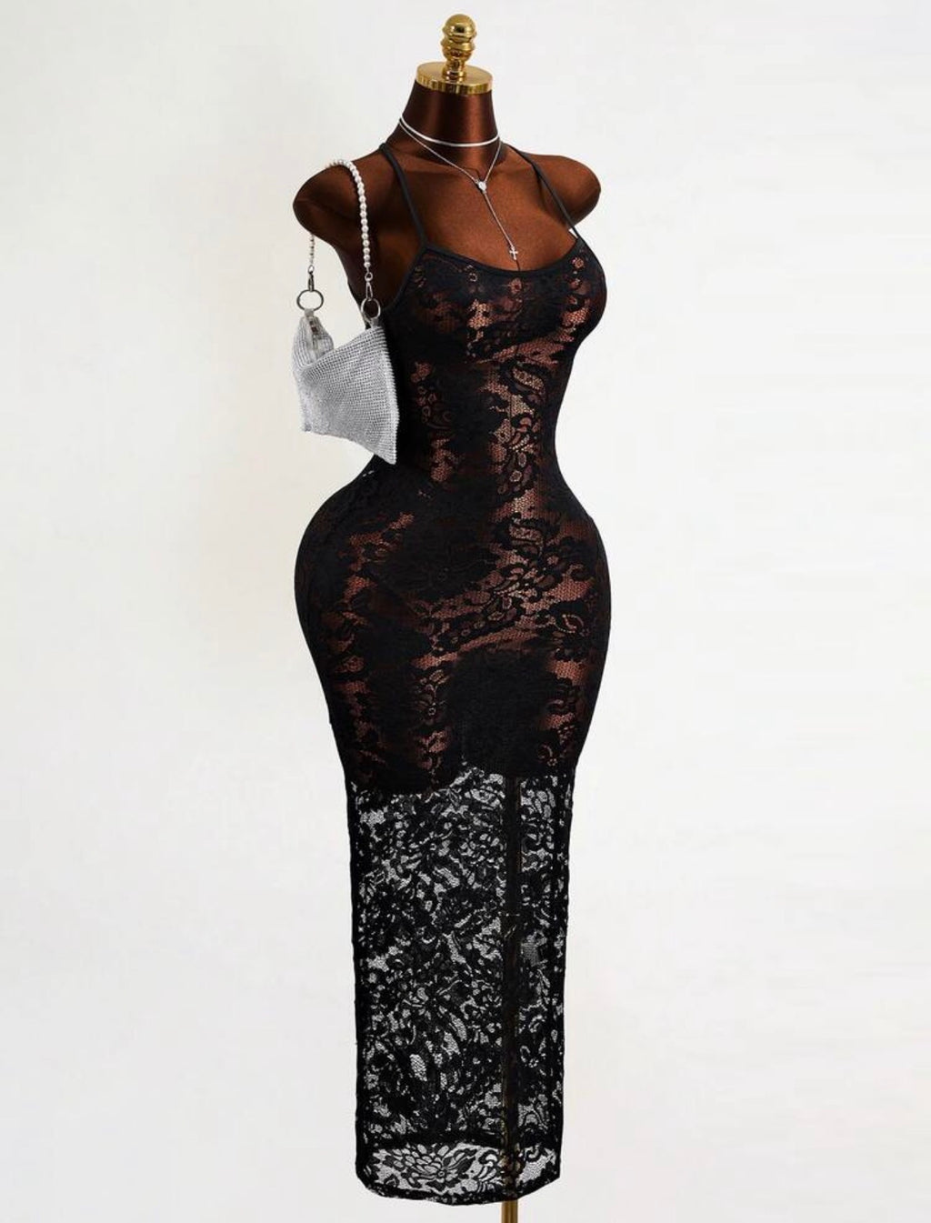 Velvet Nights Lace-Up Back Midi Dress