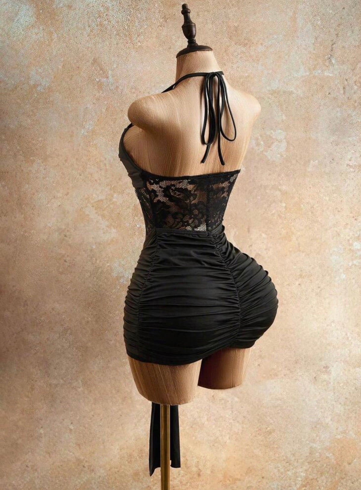 Midnight Lace Halter Mini Dress