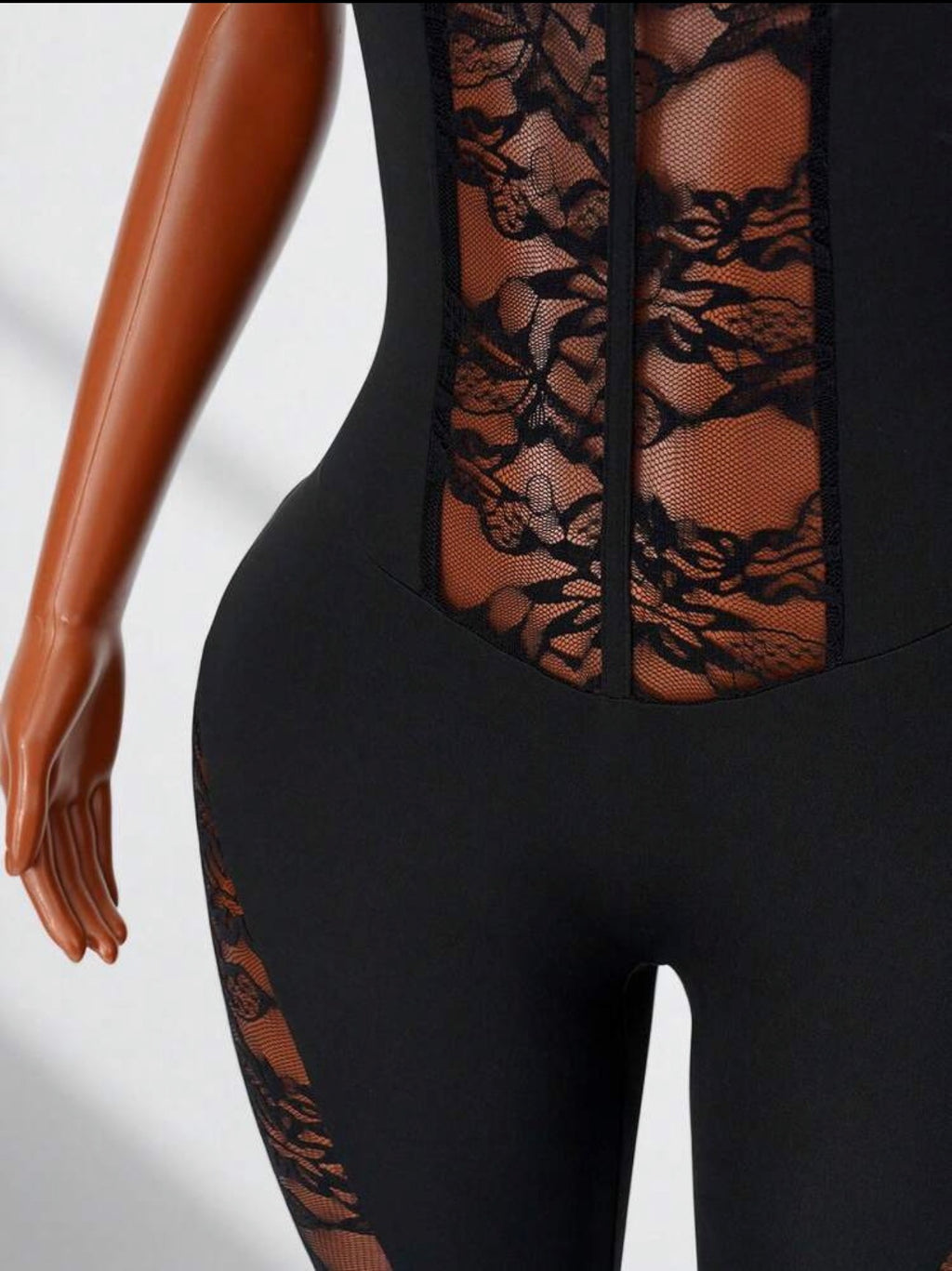 Noir Lace Patchwork Slim-Leg Jumpsuit