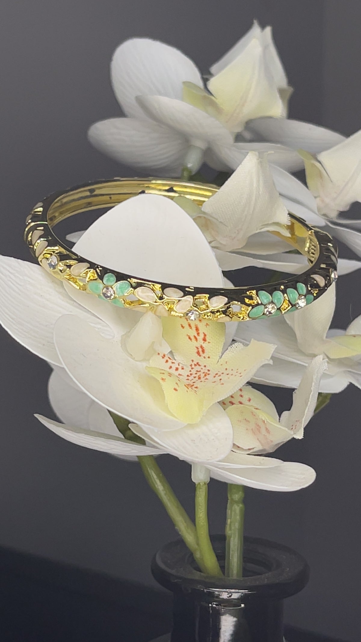 Mint Blossom Enamel Crystal Bangle