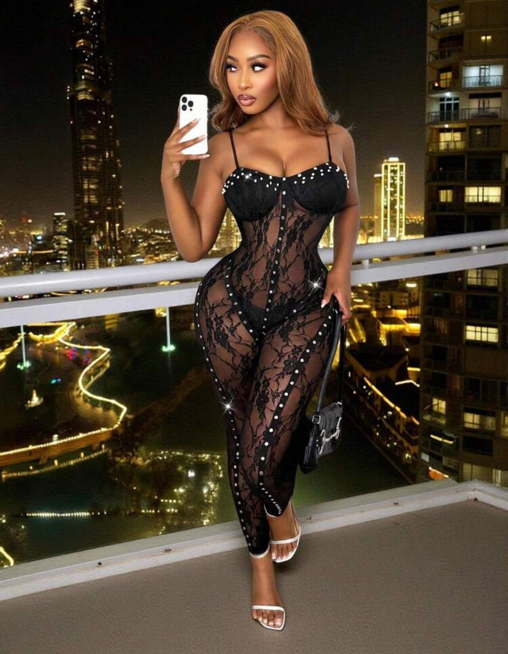 Black Diamond Illusion Lace Jumpsuit