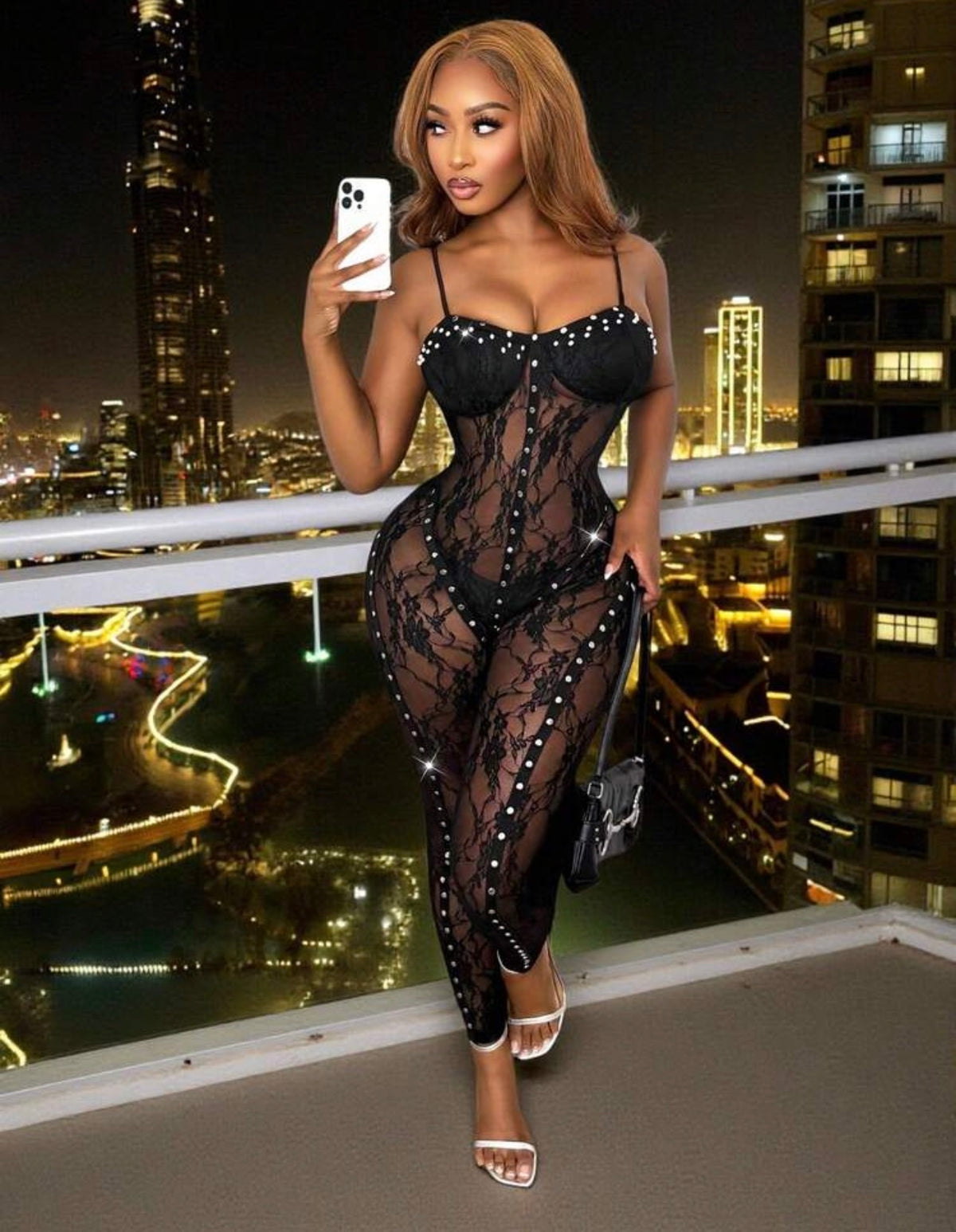 Black Diamond Illusion Lace Jumpsuit