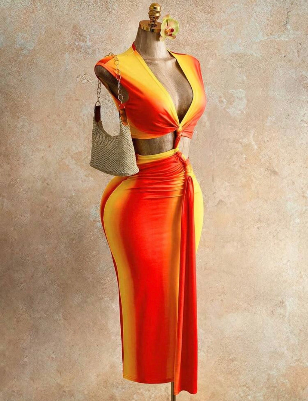 Sunset Ombre Cutout-Waist Bodycon Dress