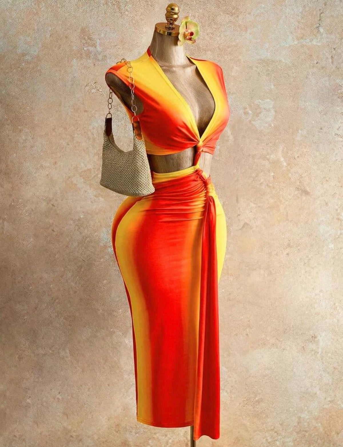 Sunset Ombre Cutout-Waist Bodycon Dress