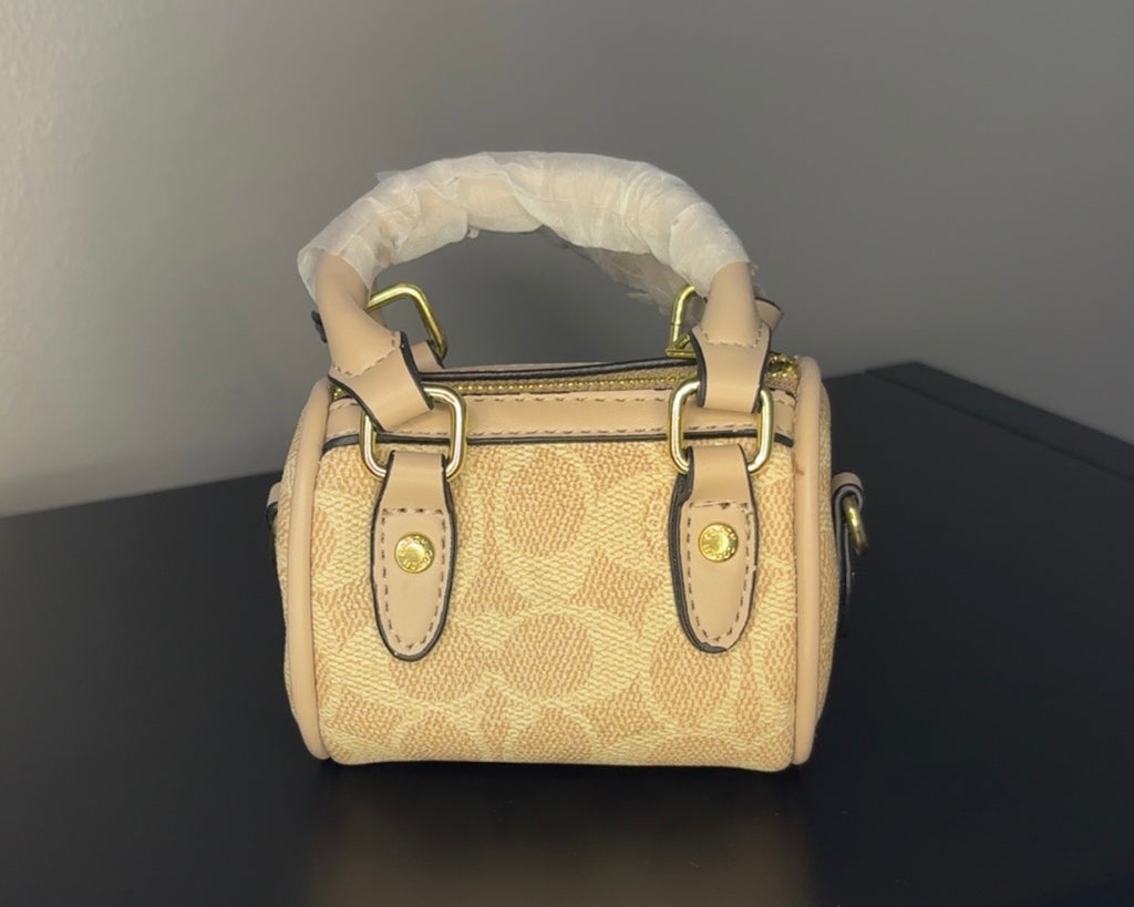 Coach Brown Signature Mini Barrel Bag with Gold Chain