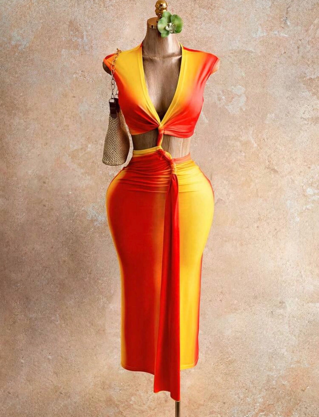 Sunset Ombre Cutout-Waist Bodycon Dress