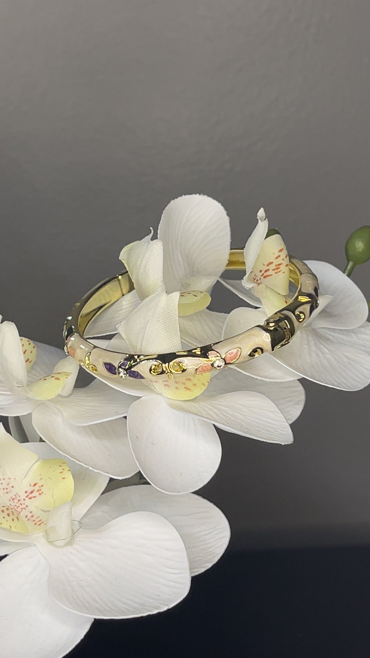 Pastel Garden Floral Crystal Hinged Bangle