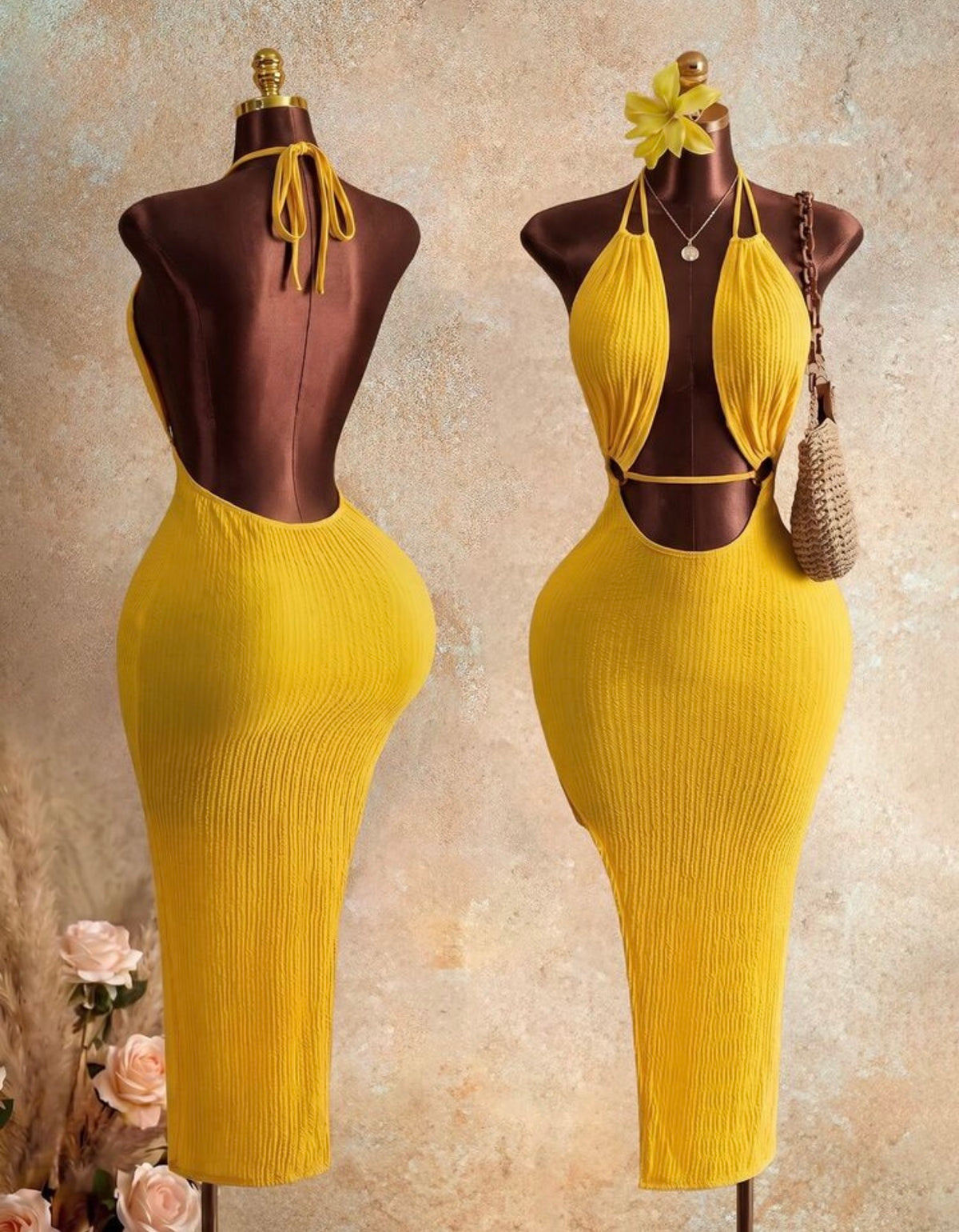 Sunshine Goddess Cut-Out Midi Dress