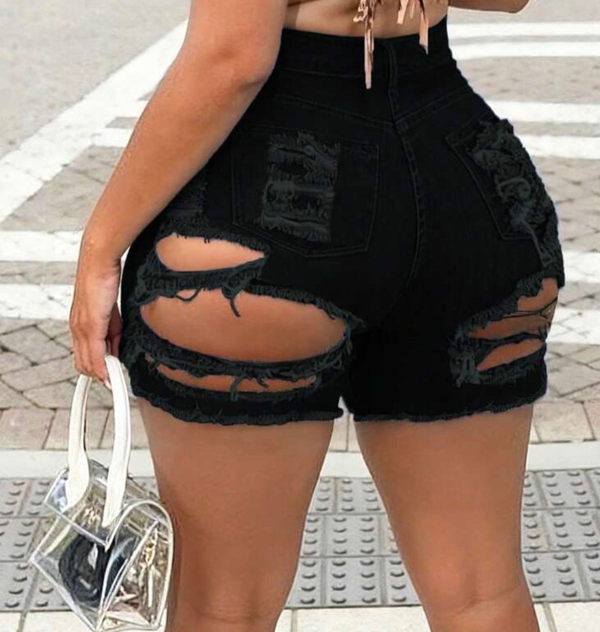 Ripped High-Waist Butt-Lifting Denim Shorts - Medium & Large