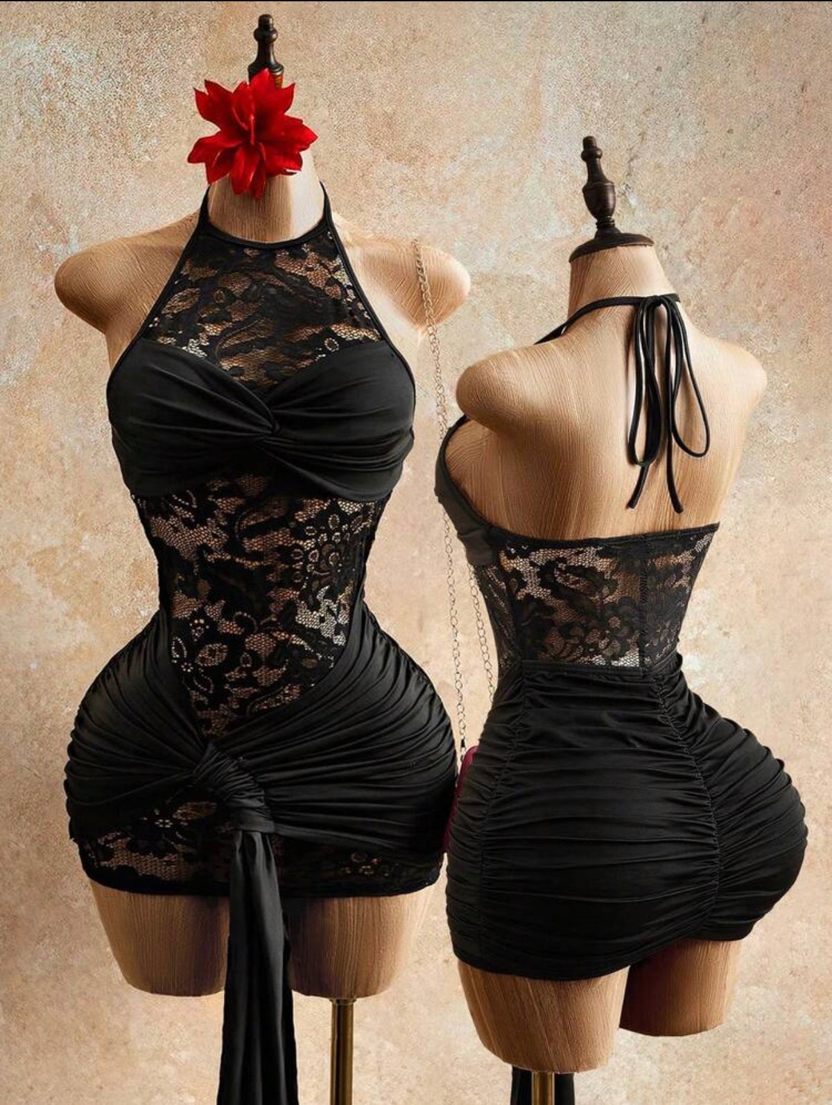 Midnight Lace Halter Mini Dress