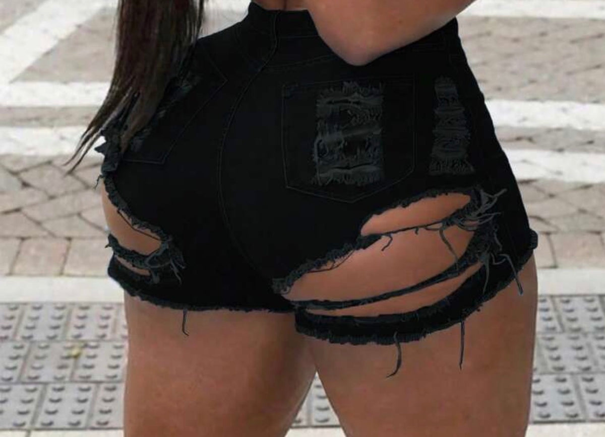 Ripped High-Waist Butt-Lifting Denim Shorts - Medium & Large